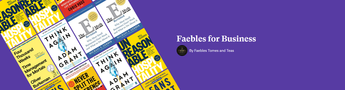 Faebles for Business reading list featuring business book covers