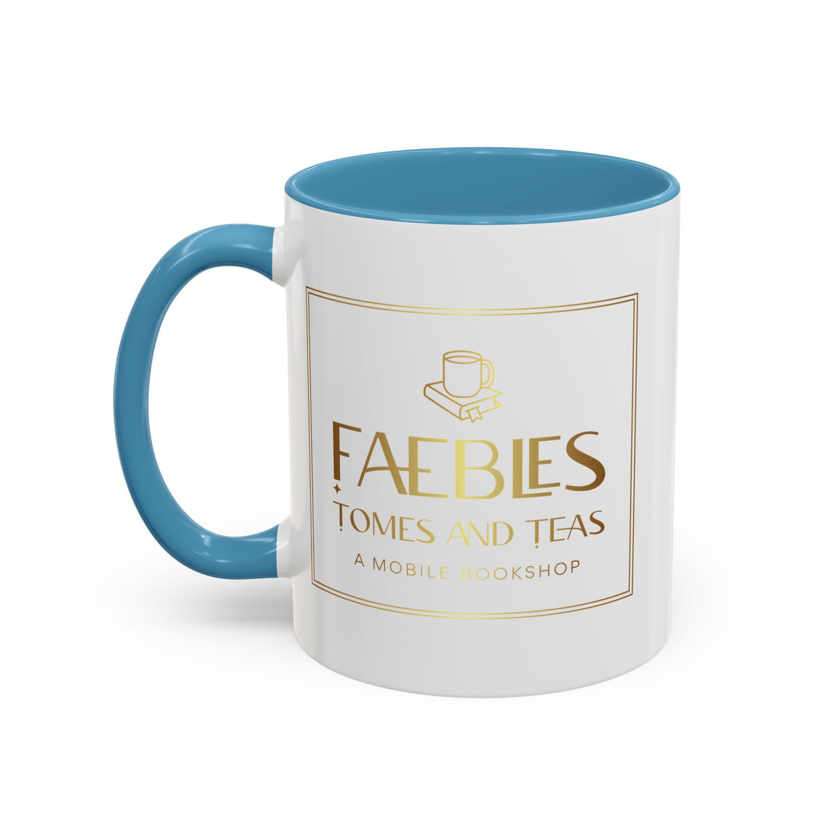 Faebles Tomes and Teas Accent Coffee Mug — Gold Logo Bookshop Ceramic Mug (11/15oz)