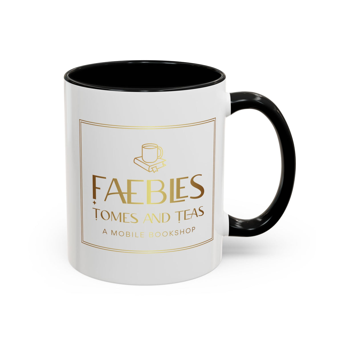 Faebles Tomes and Teas Accent Coffee Mug — Gold Logo Bookshop Ceramic Mug (11/15oz)