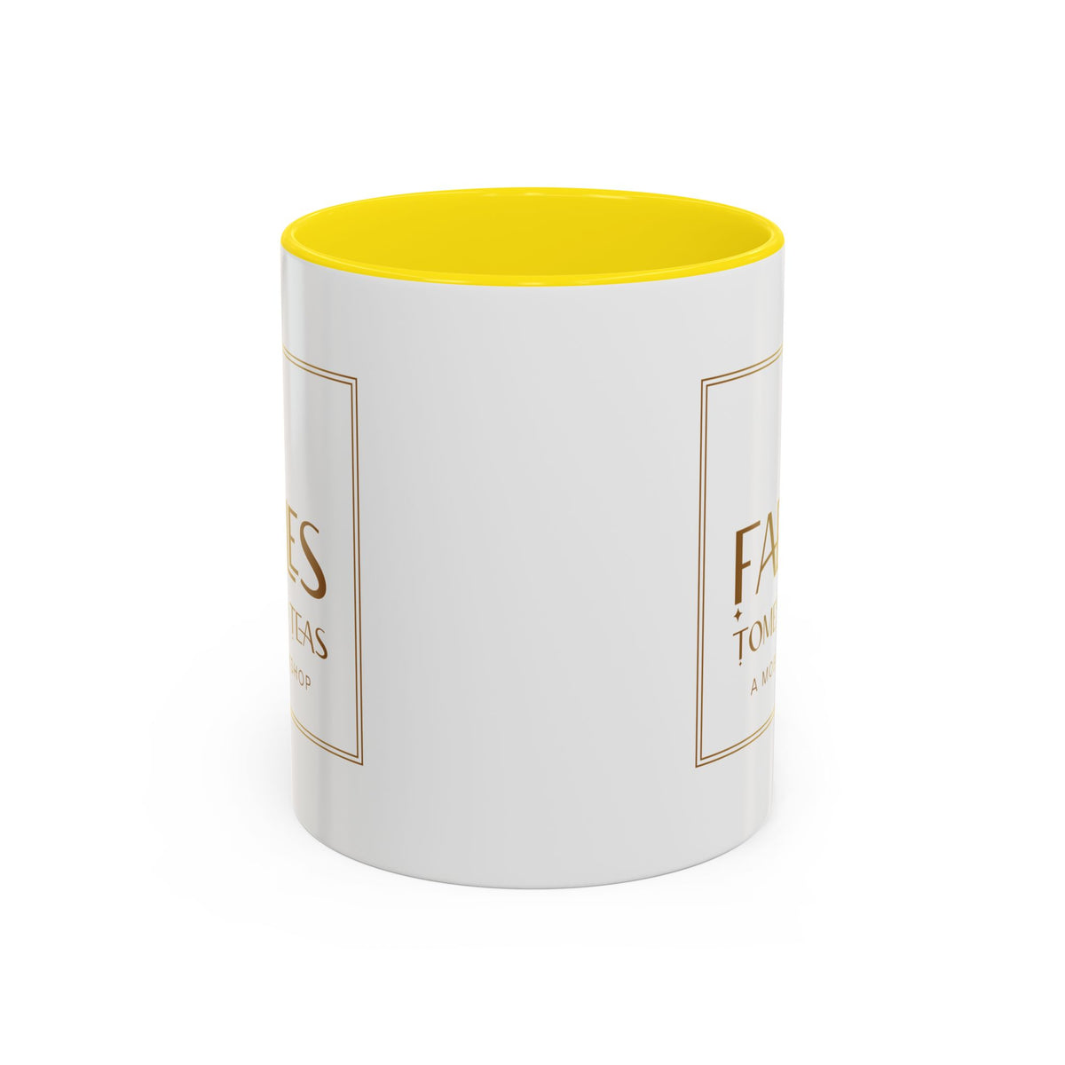 Faebles Tomes and Teas Accent Coffee Mug — Gold Logo Bookshop Ceramic Mug (11/15oz)