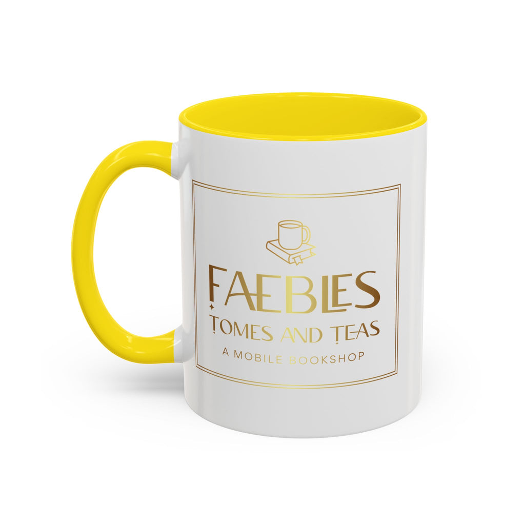 Faebles Tomes and Teas Accent Coffee Mug — Gold Logo Bookshop Ceramic Mug (11/15oz)