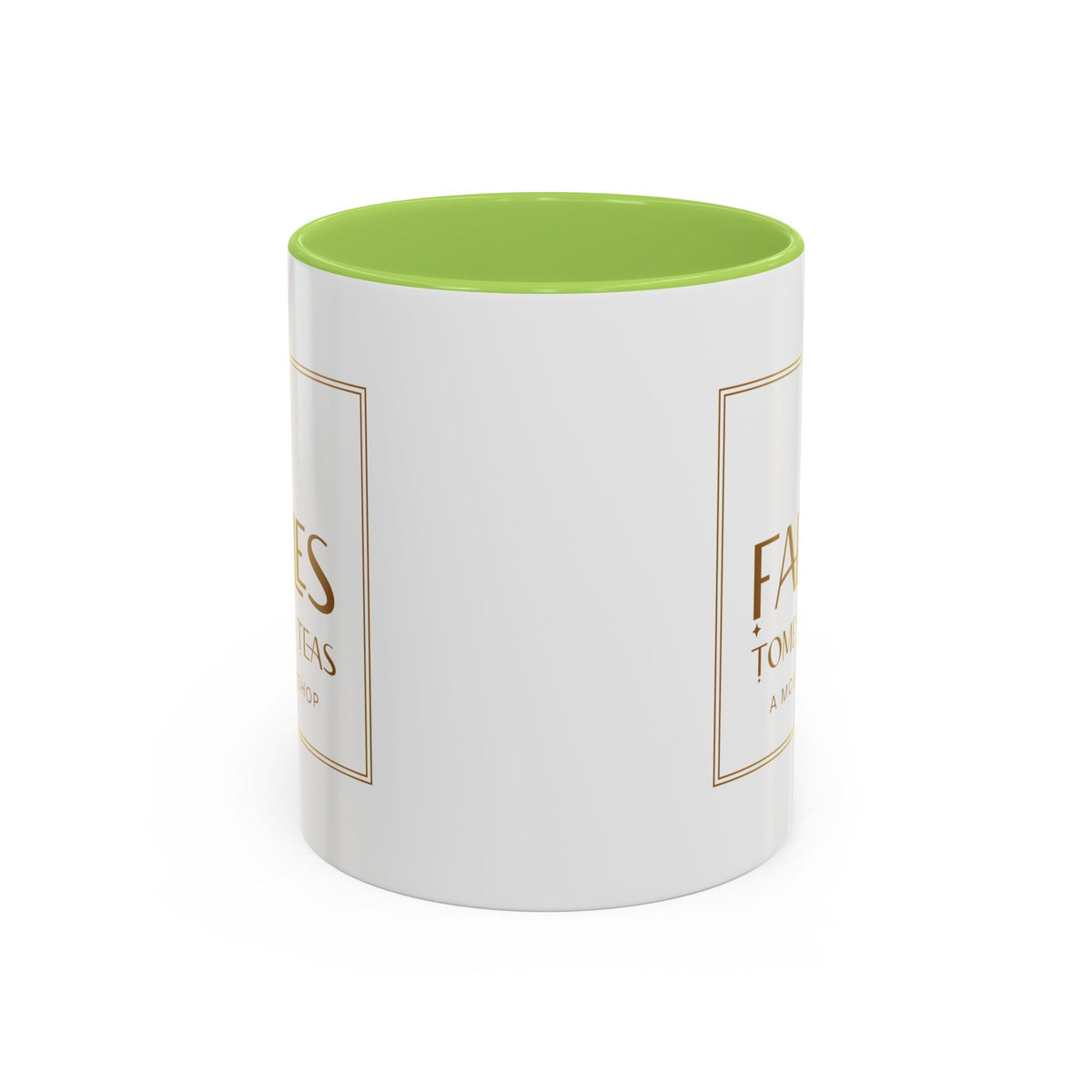 Faebles Tomes and Teas Accent Coffee Mug — Gold Logo Bookshop Ceramic Mug (11/15oz)