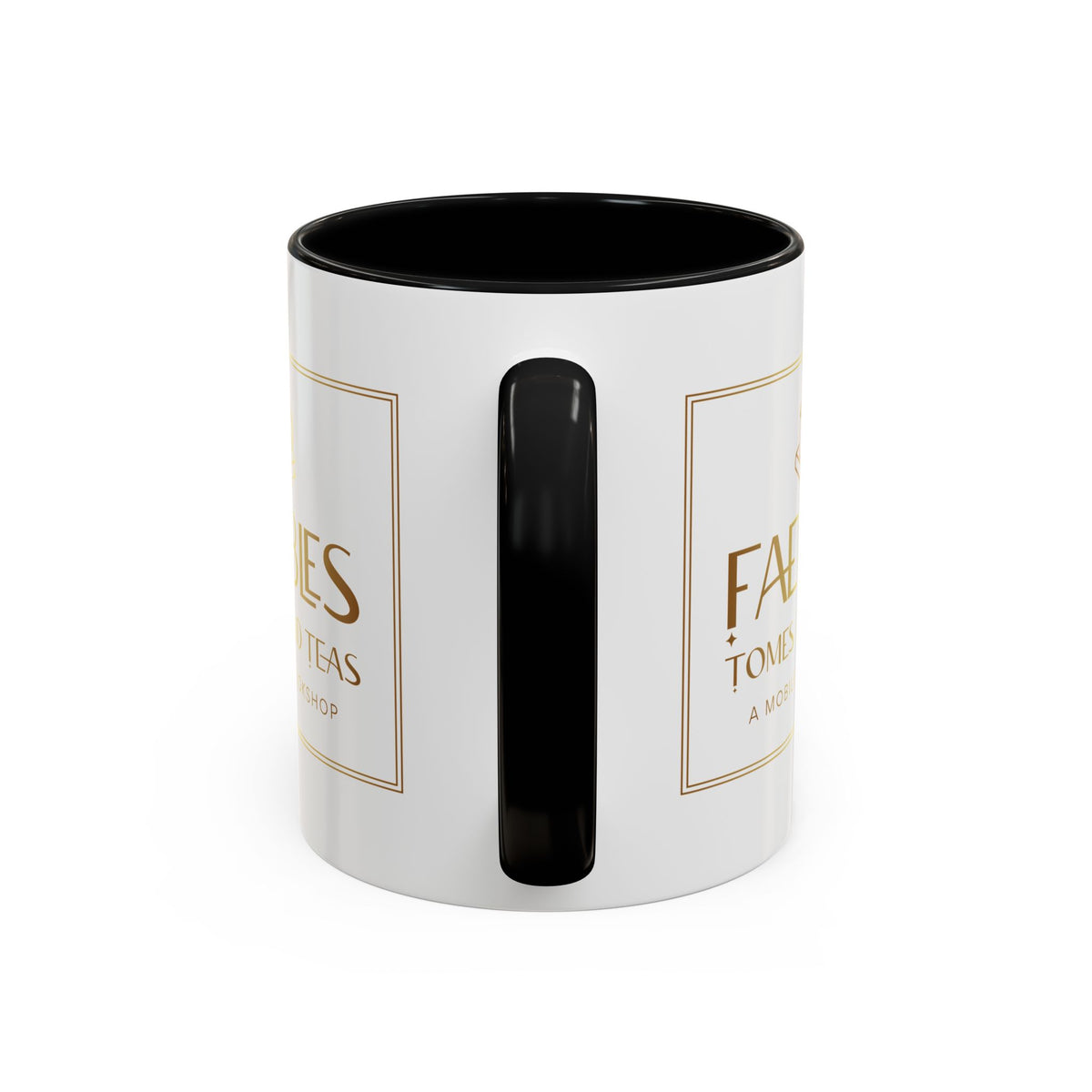 Faebles Tomes and Teas Accent Coffee Mug — Gold Logo Bookshop Ceramic Mug (11/15oz)