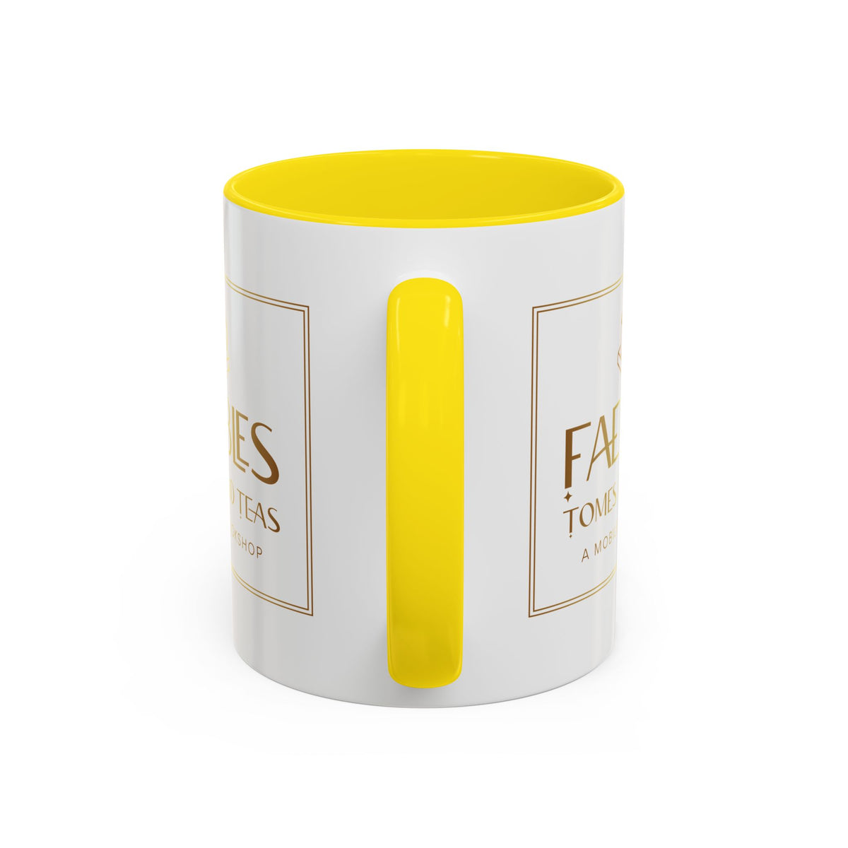 Faebles Tomes and Teas Accent Coffee Mug — Gold Logo Bookshop Ceramic Mug (11/15oz)