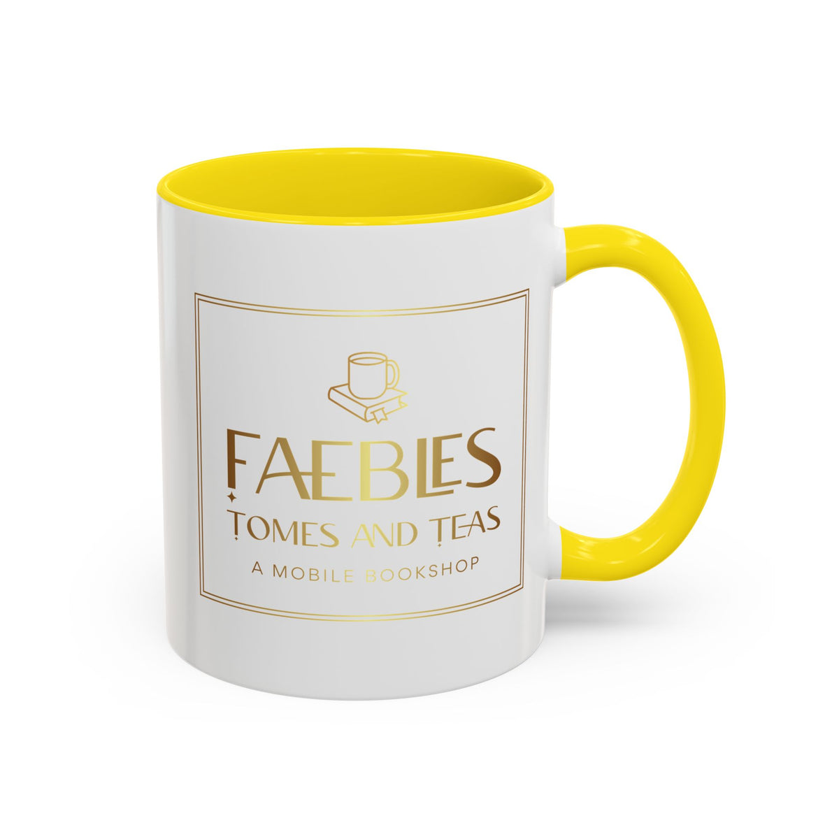 Faebles Tomes and Teas Accent Coffee Mug — Gold Logo Bookshop Ceramic Mug (11/15oz)