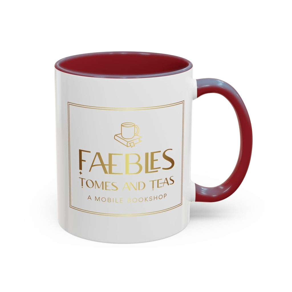 Faebles Tomes and Teas Accent Coffee Mug — Gold Logo Bookshop Ceramic Mug (11/15oz)