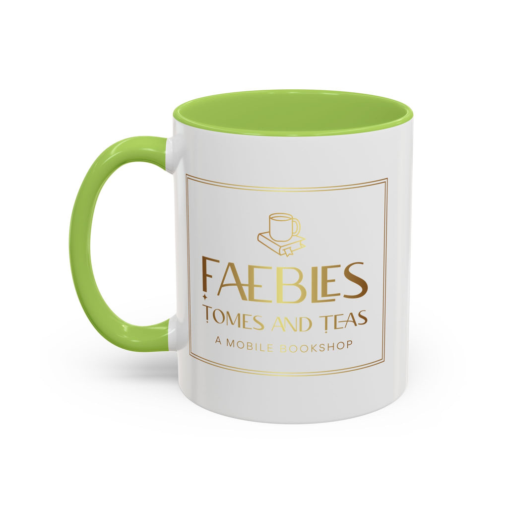 Faebles Tomes and Teas Accent Coffee Mug — Gold Logo Bookshop Ceramic Mug (11/15oz)