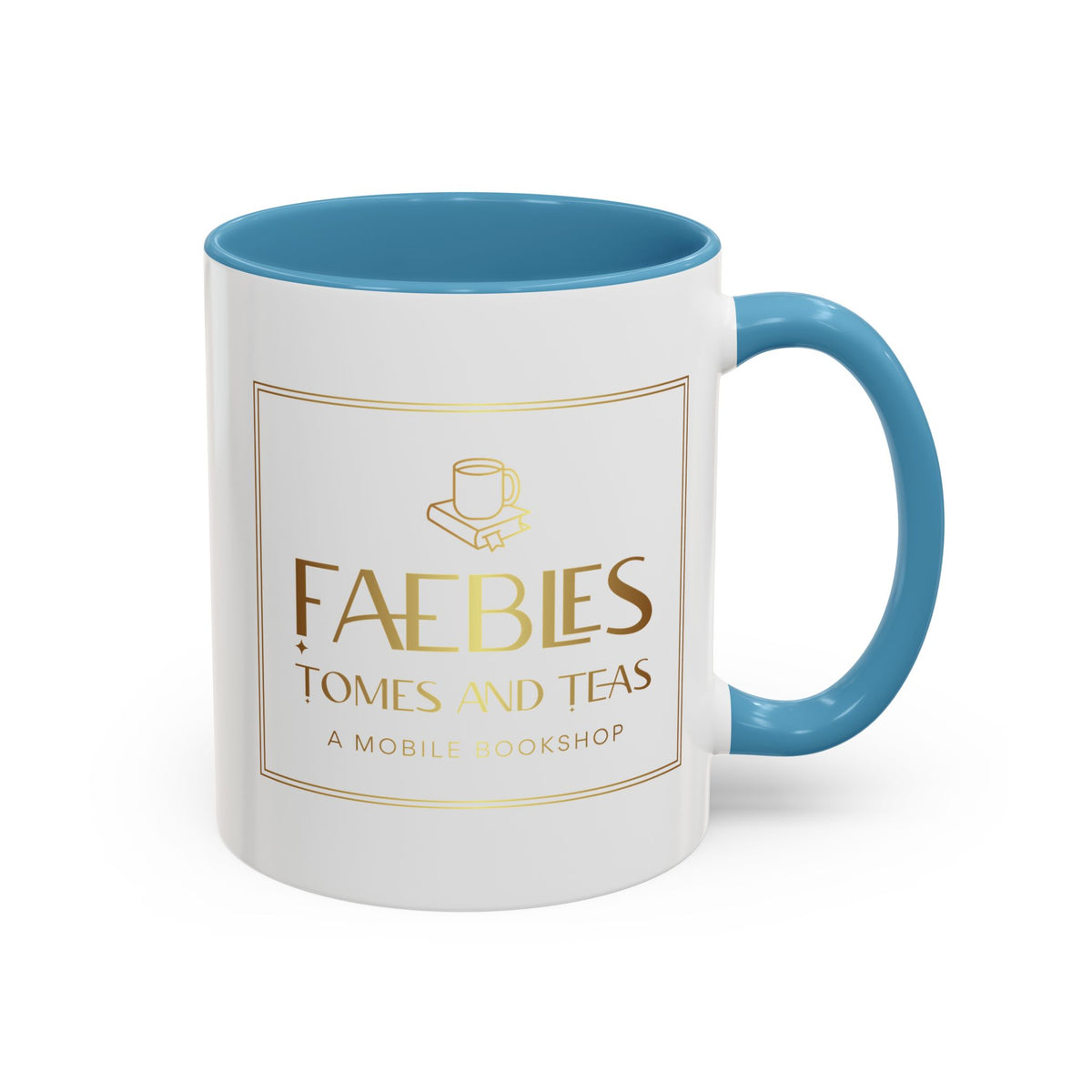 Faebles Tomes and Teas Accent Coffee Mug — Gold Logo Bookshop Ceramic Mug (11/15oz)