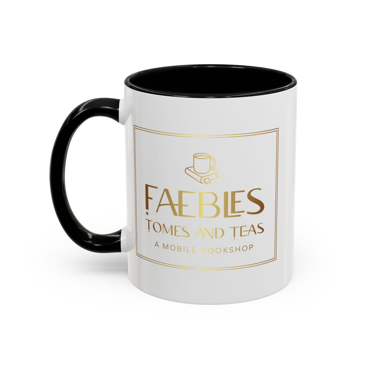 Faebles Tomes and Teas Accent Coffee Mug — Gold Logo Bookshop Ceramic Mug (11/15oz)