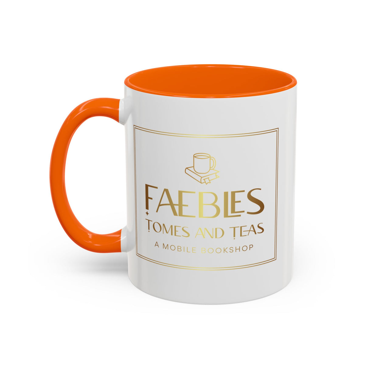 Faebles Tomes and Teas Accent Coffee Mug — Gold Logo Bookshop Ceramic Mug (11/15oz)