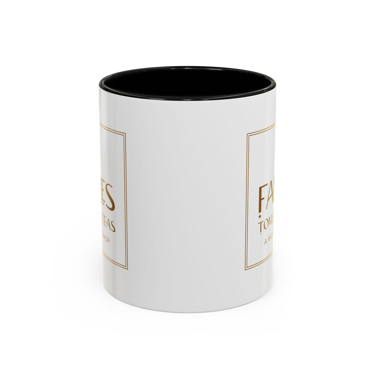 Faebles Tomes and Teas Accent Coffee Mug — Gold Logo Bookshop Ceramic Mug (11/15oz)