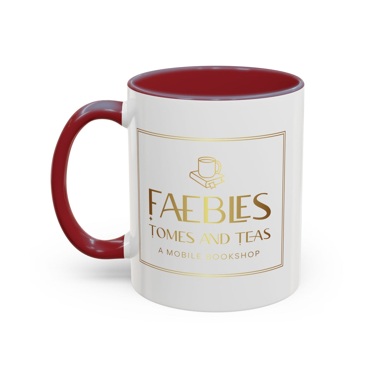 Faebles Tomes and Teas Accent Coffee Mug — Gold Logo Bookshop Ceramic Mug (11/15oz)