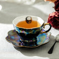 Grace Teaware Skull Black Gold Luster Tea Cup and Saucer with Gold Trim
