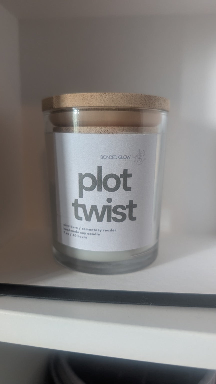 Plot Twist 7 oz soy wax candle by Bonded Glow