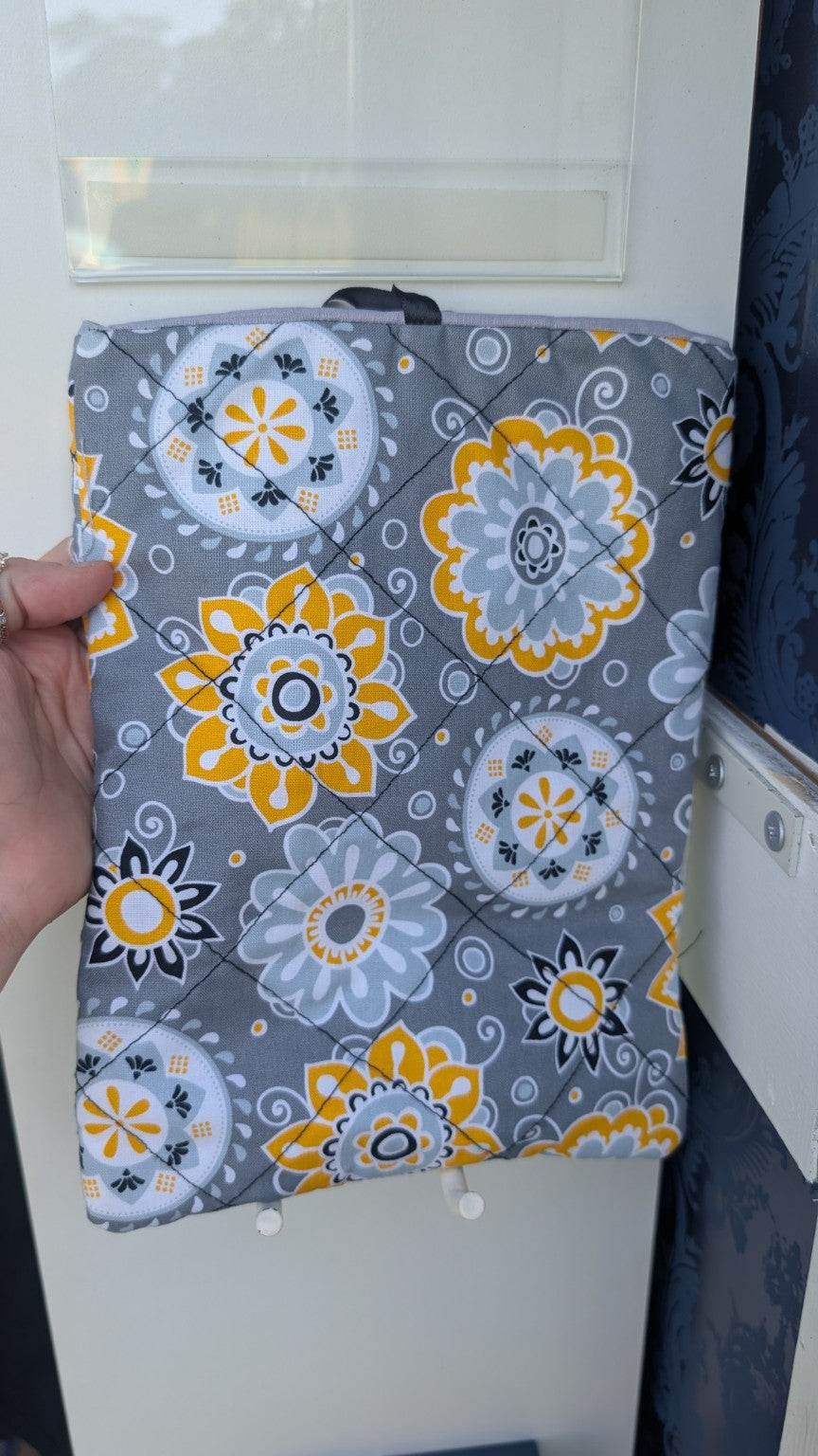 Golden Grey Floral quilted book sleeve