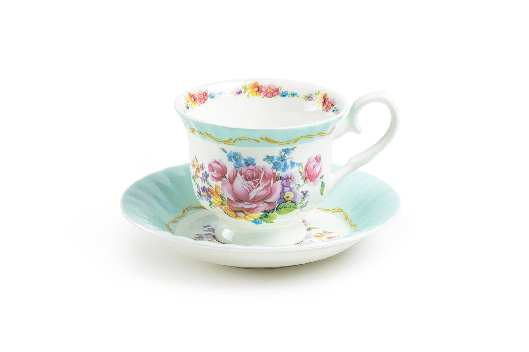 Marie Rose Mint 6oz Bone China Tea Cup and Saucer