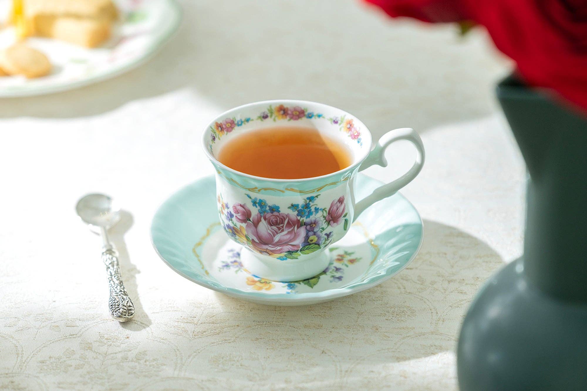 Marie Rose Mint 6oz Bone China Tea Cup and Saucer