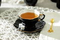 Black Gold Scallop 7oz Fine Porcelain Tea Cup and Saucer