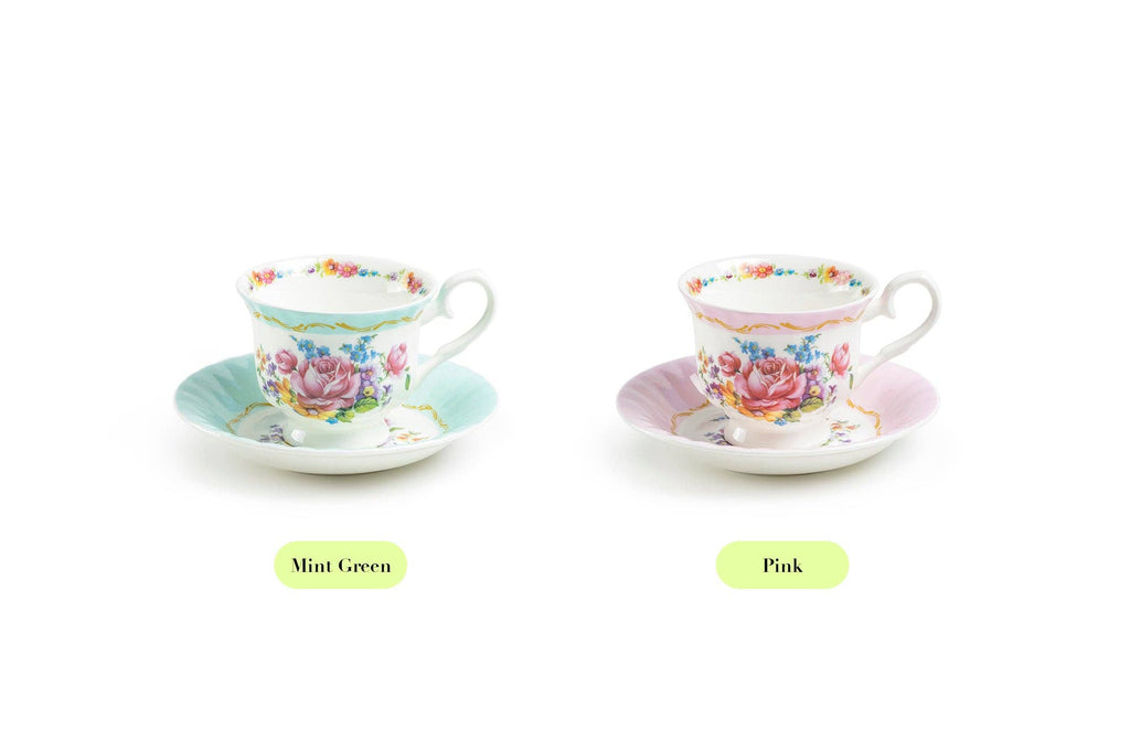 Marie Rose Mint 6oz Bone China Tea Cup and Saucer