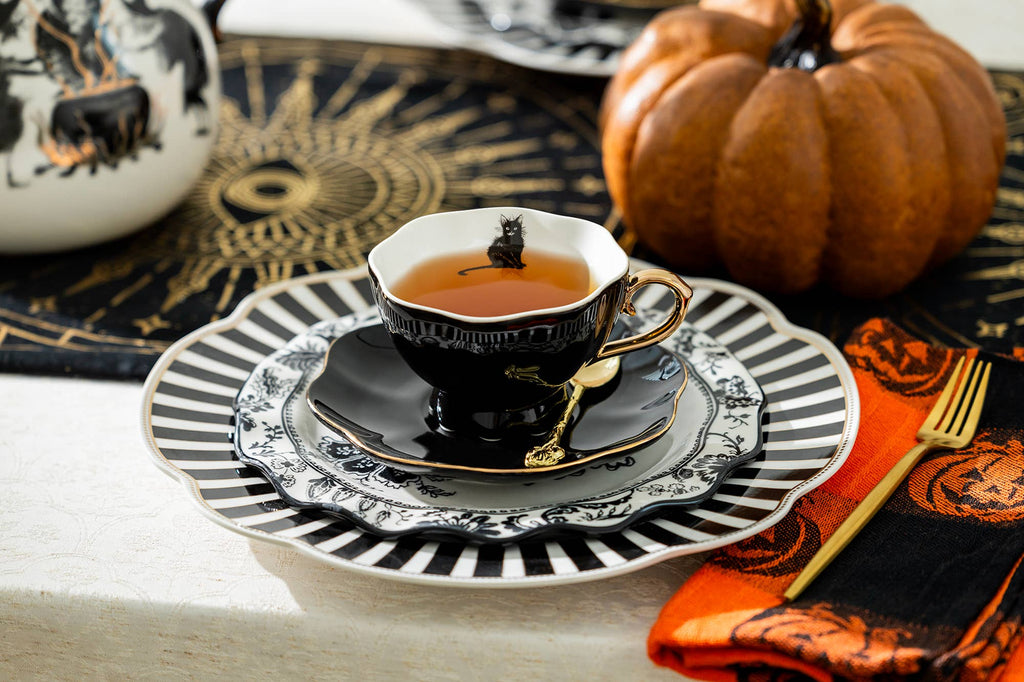 Black Cat Black Gold 7.5oz Tea Cup and Saucer