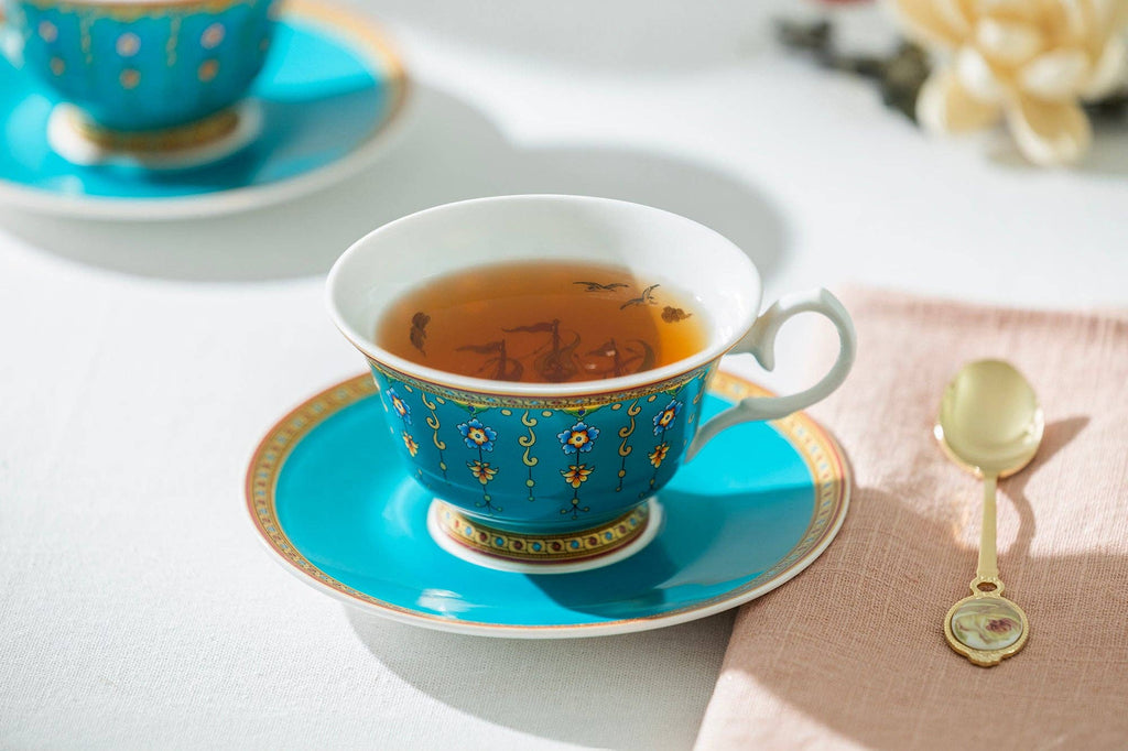 Royal Turquoise Voyage 6oz Bone China Tea Cup and Saucer