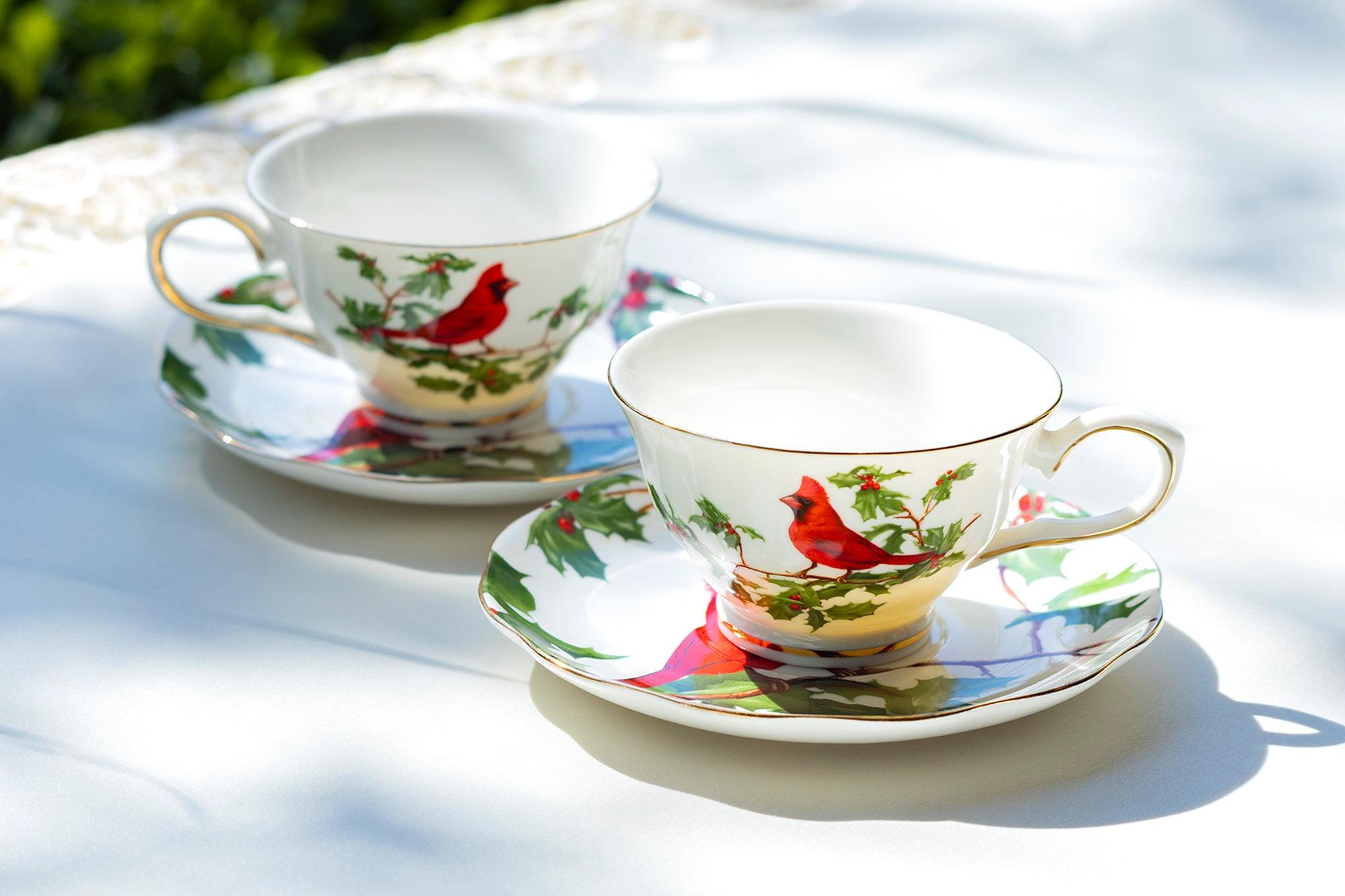 Grace Teaware Red Cardinal 6oz Fine Porcelain Tea Cup and Saucer