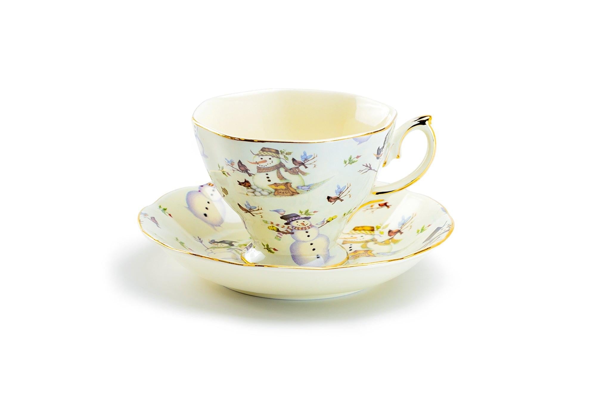 Grace Teaware Holiday Christmas Snowman 7oz Fine Porcelain Tea Cup and Saucer