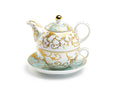Grace Teaware Gold Scroll Fine Porcelain Tea for One Set (Mint)