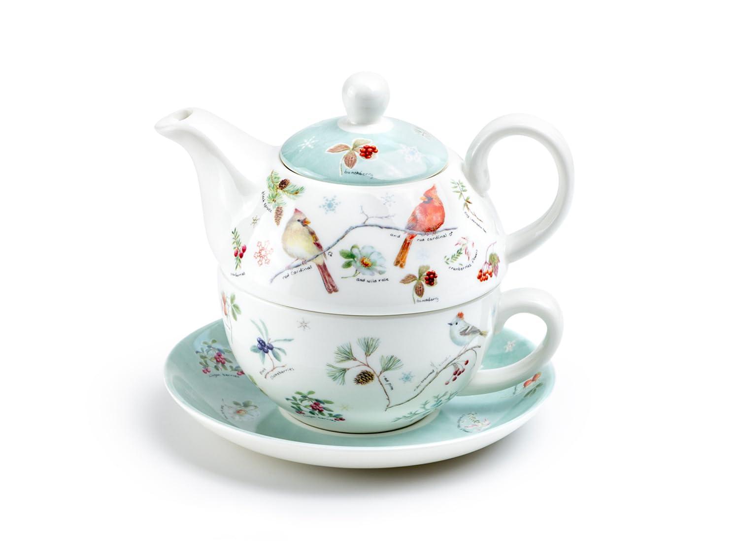 Winter Cardinals Fine Porcelain Tea for One Set, Christmas Cardinal Collection, Solo Tea, Holiday Afternoon Tea, Seasonal Gift (1)