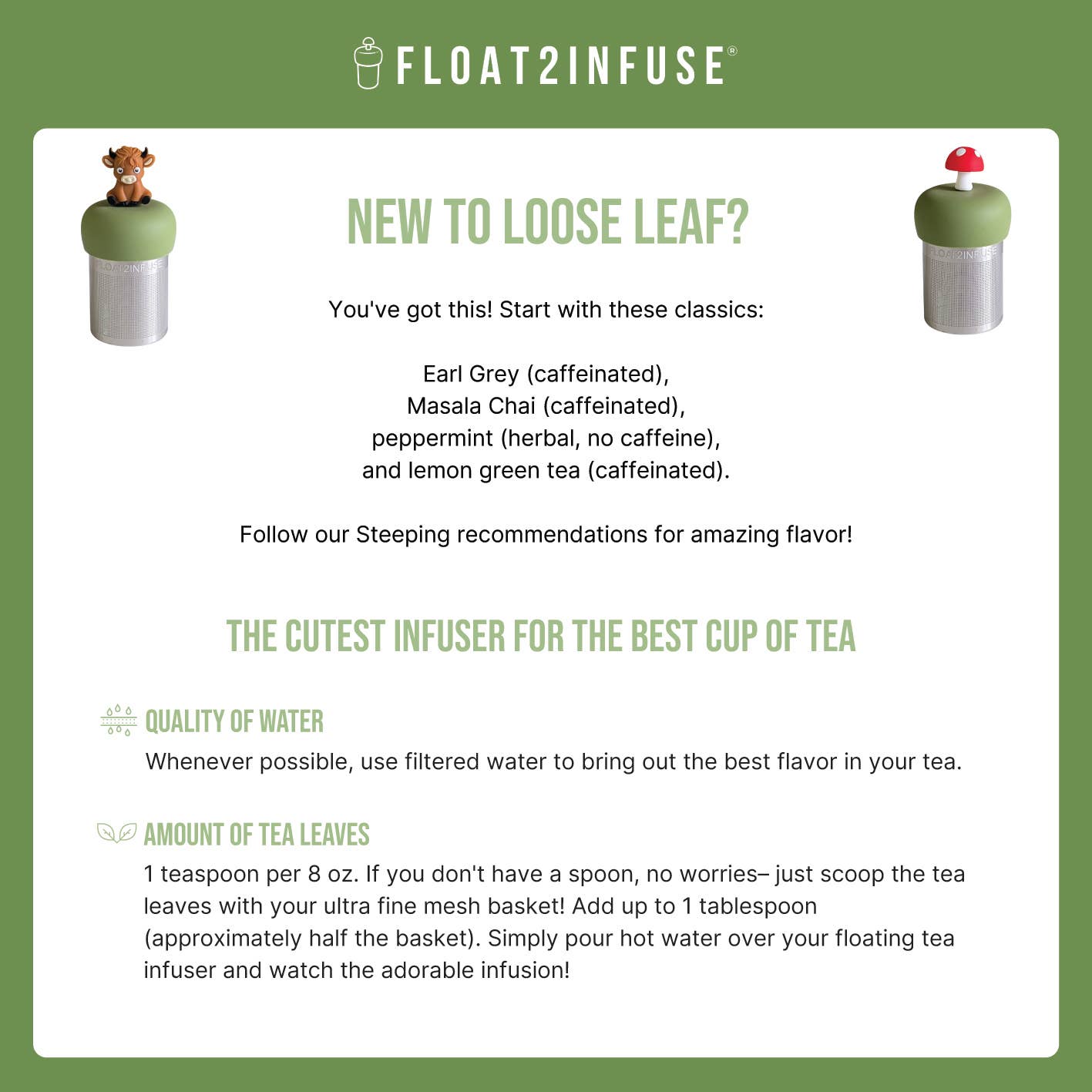Heart Sloth| Floating Tea Infuser | Green Base | Brown Sloth