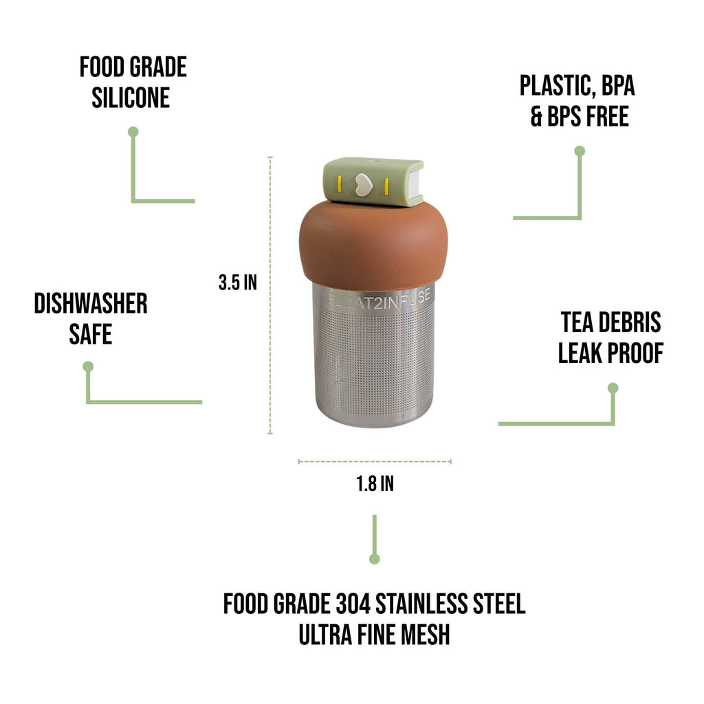 Green Heart Book | Floating Tea Infuser | Light Brown Base