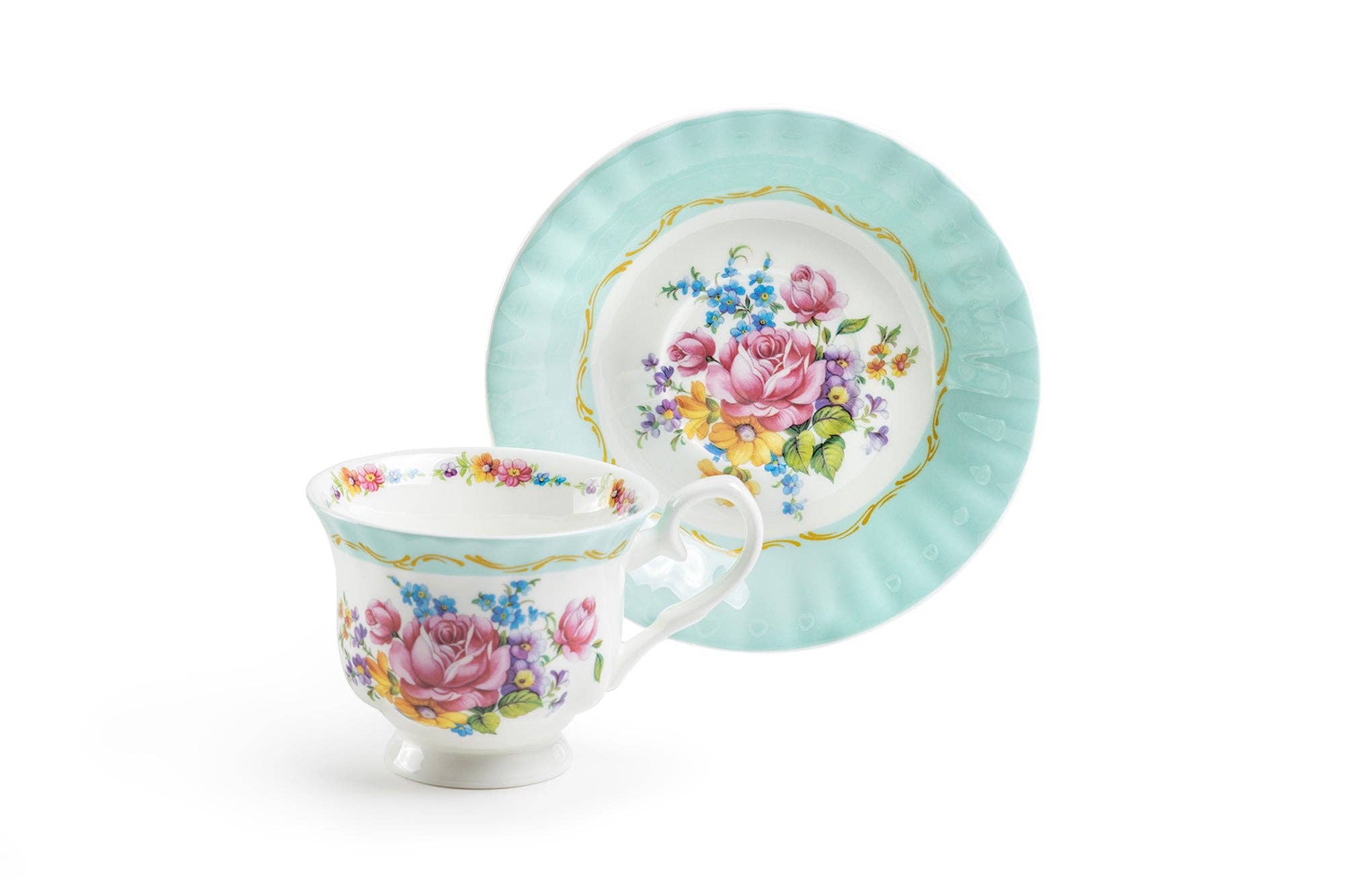 Marie Rose Mint 6oz Bone China Tea Cup and Saucer