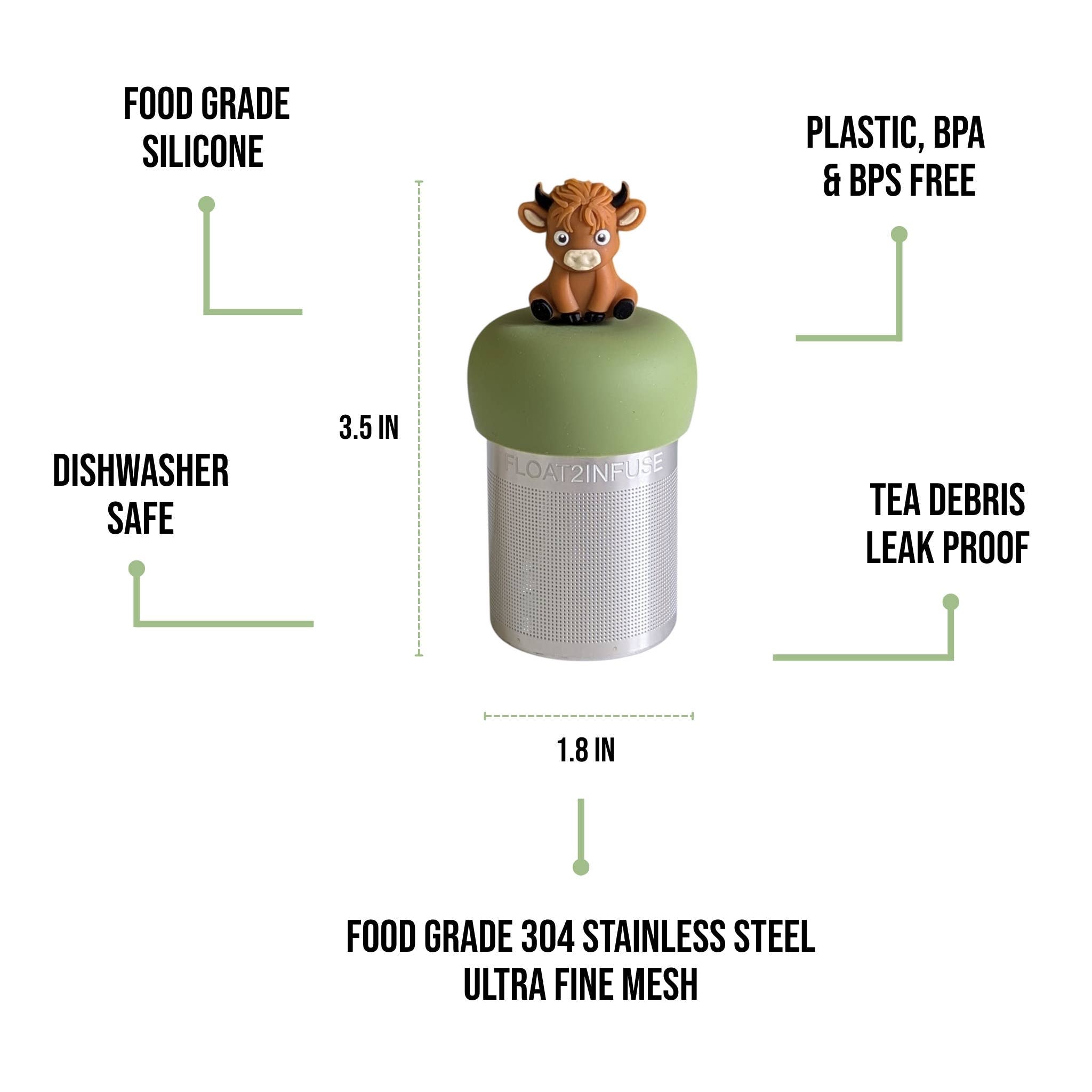 Baby Highland Cow | Floating Tea Infuser | Green Base