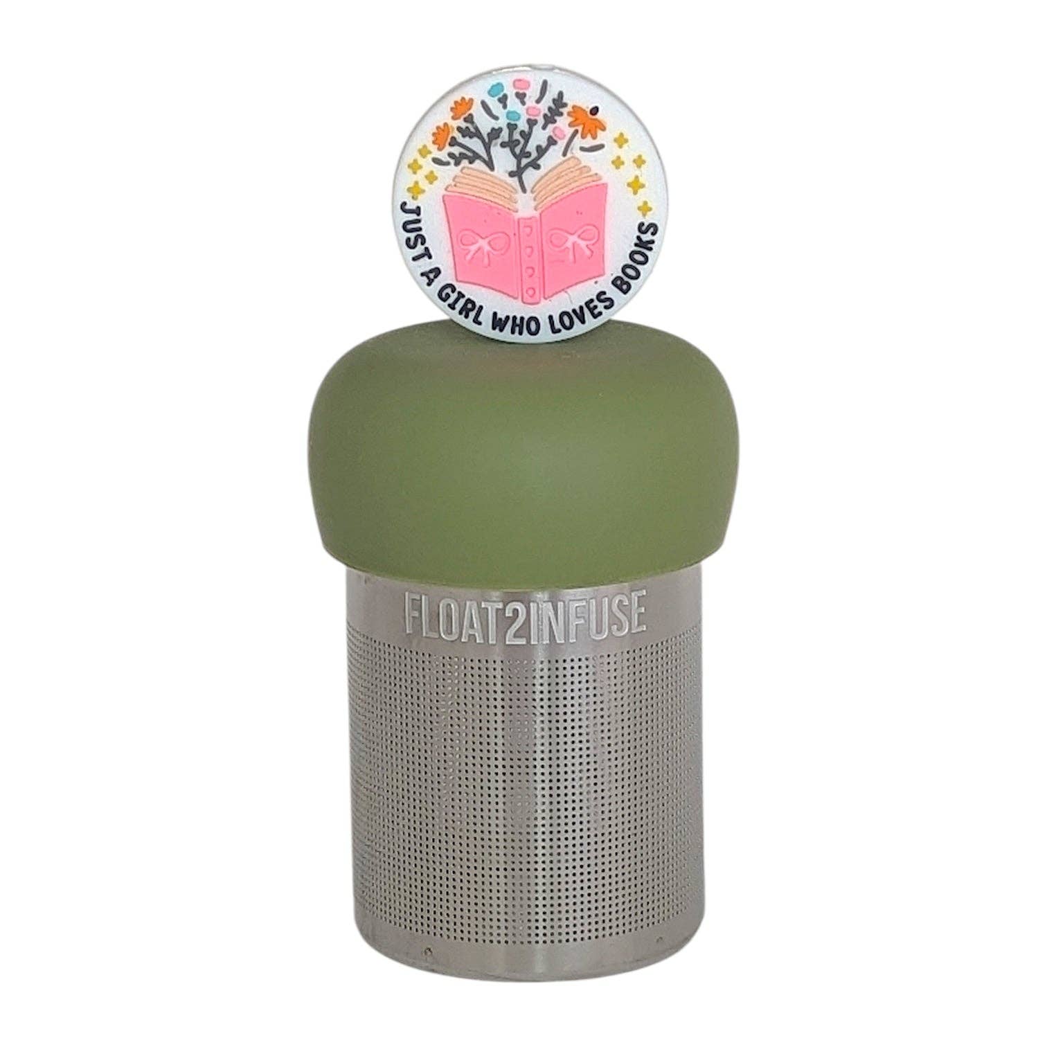 Girls Love Books| Floating Tea Infuser | Green Base | Pink