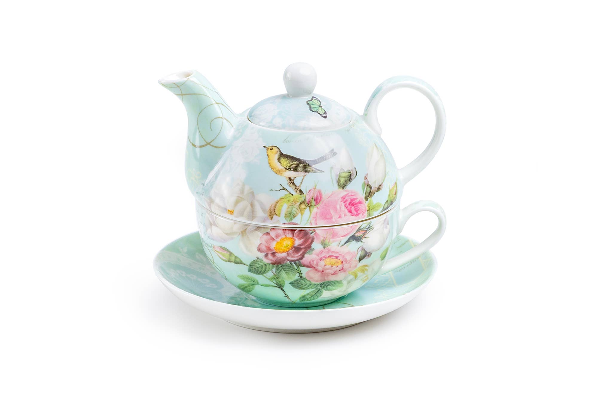 Robin's Rose Garden Fine Porcelain Tea For One Set