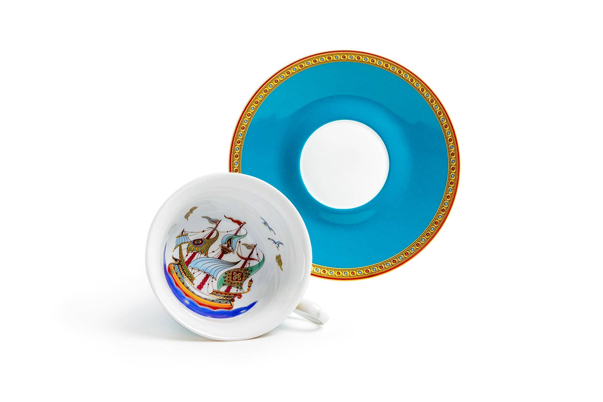 Royal Turquoise Voyage 6oz Bone China Tea Cup and Saucer