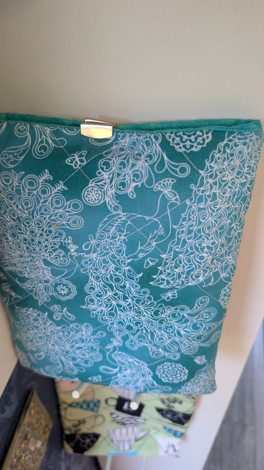 Teal Peacocks quilted book sleeve